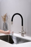 Смеситель для кухни Paulmark Salix 213419-NI, никель, черный, с гибким изливом