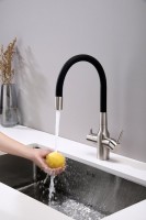 Смеситель для кухни Paulmark Salix 213419-NI, никель, черный, с гибким изливом