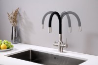 Смеситель для кухни Paulmark Salix 213419-NI, никель, черный, с гибким изливом