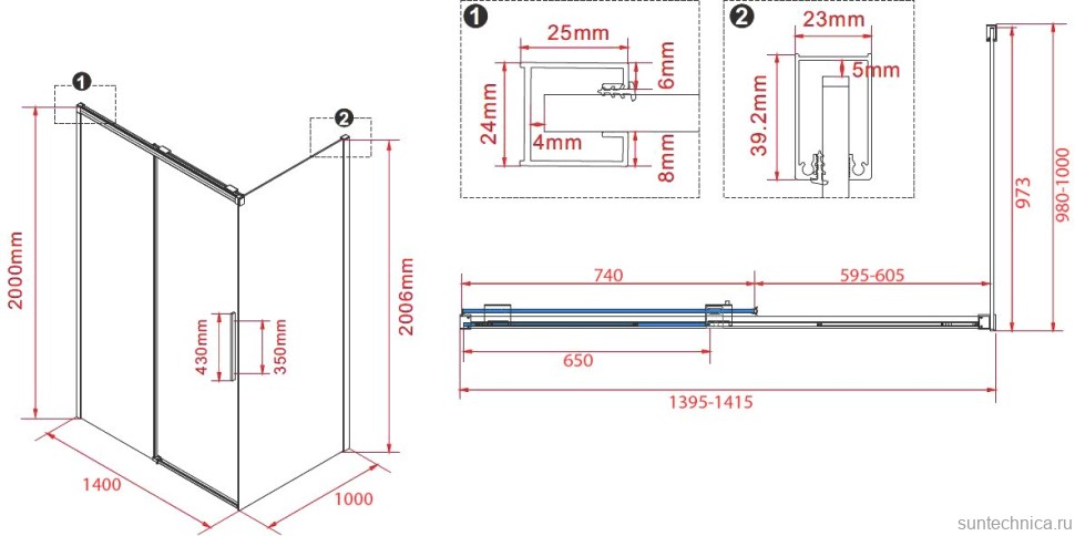 Душевой уголок Vincea Stella VSR-1ST1014CLGM 140x100 см, профиль вороненая сталь, стекло прозрачное