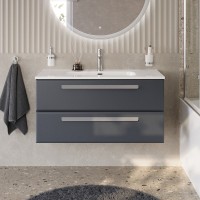 Тумба с раковиной Cezares Eco Cer-N 100 grafito, раковина Duet 100, ручки серые