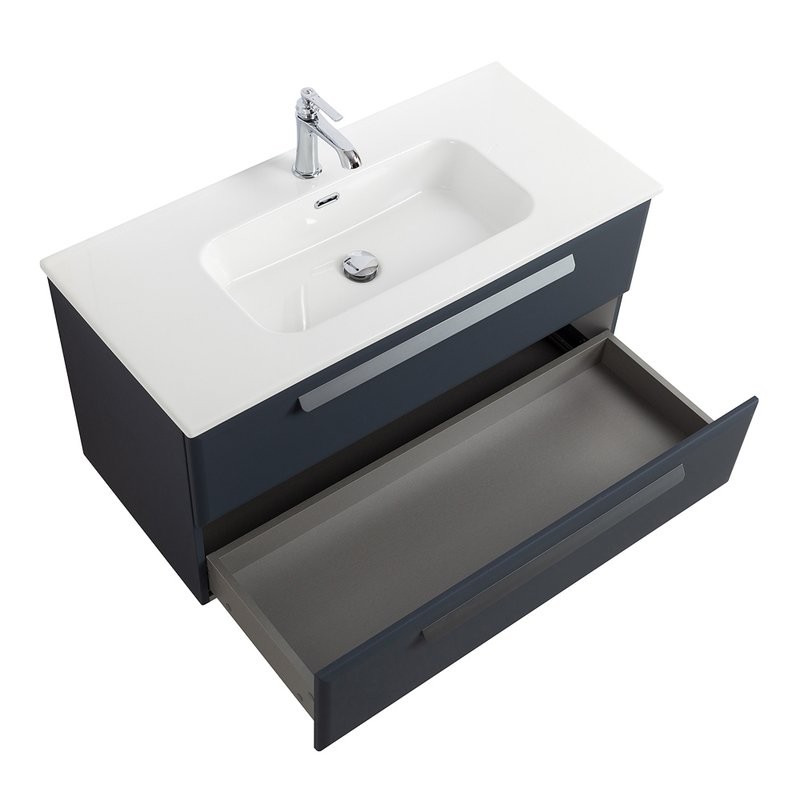 Тумба с раковиной Cezares Eco Cer-N 100 grafito, раковина Duet 100, ручки серые