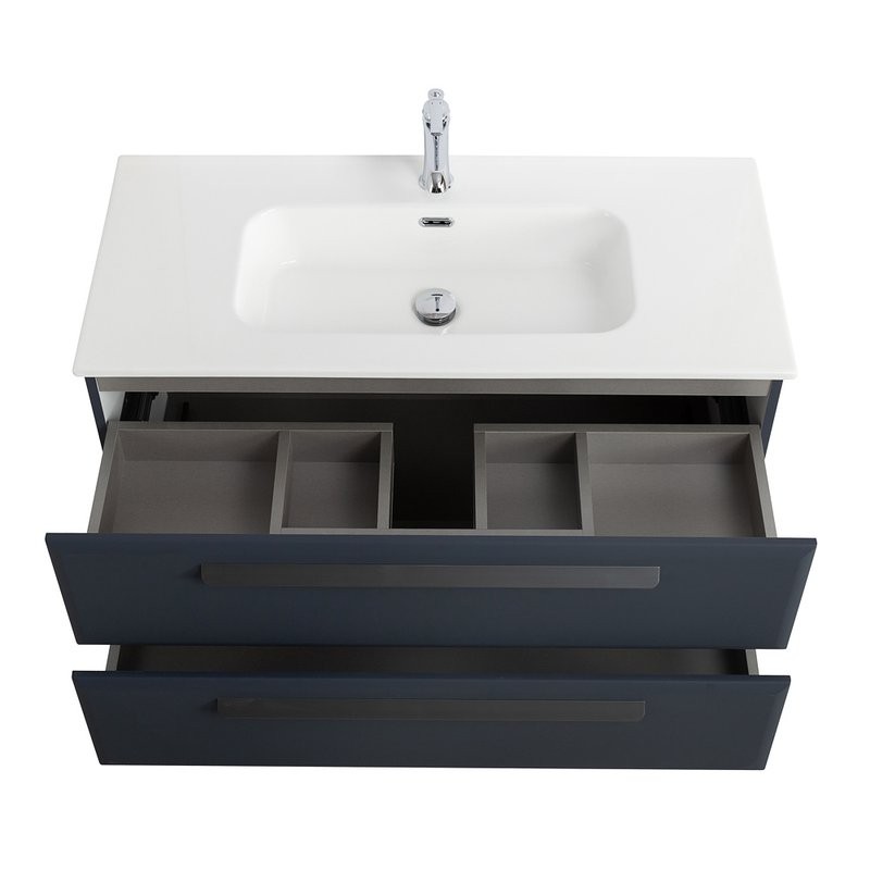 Тумба с раковиной Cezares Eco Cer-N 100 grafito, раковина Duet 100, ручки серые