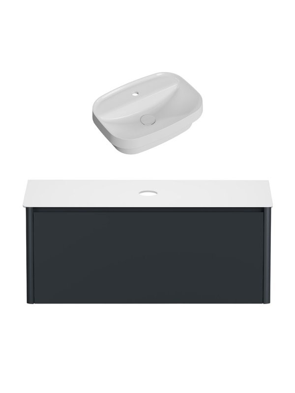 Тумба под раковину со столешницей Allen Brau Gravity 120 1 ящик, матовый антрацит, столешница белая