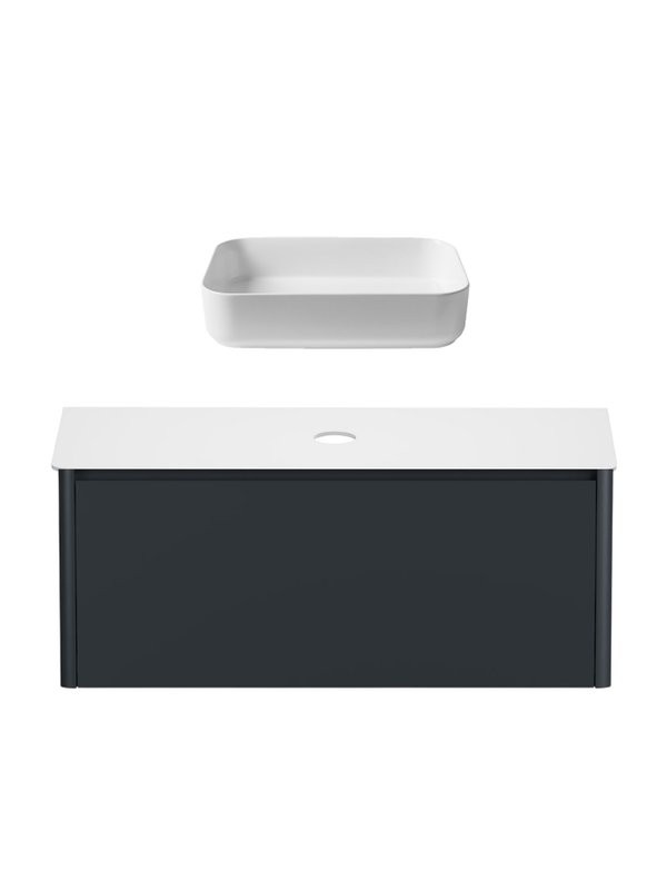 Тумба под раковину со столешницей Allen Brau Gravity 120 1 ящик, матовый антрацит, столешница белая