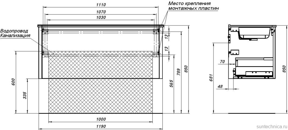 Тумба под раковину со столешницей Allen Brau Gravity 120 1 ящик, матовый антрацит, столешница белая