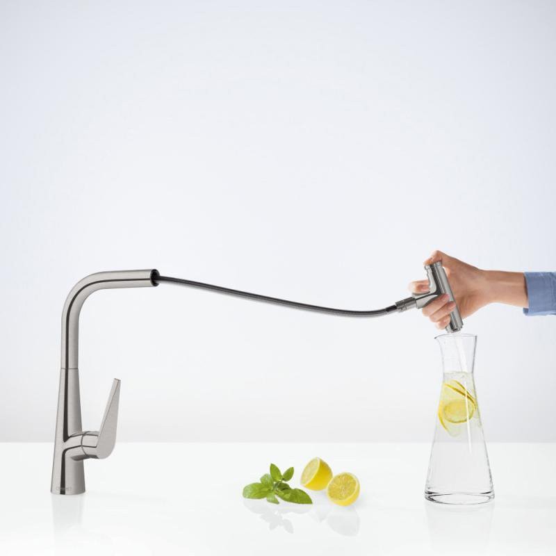 Комплект Смеситель Hansgrohe Talis Select M51 72826800 сталь + Фартук черный