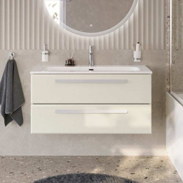 Тумба с раковиной Cezares Eco Cer-N 100 брашированная альпака, раковина Eco 100, ручки сатин