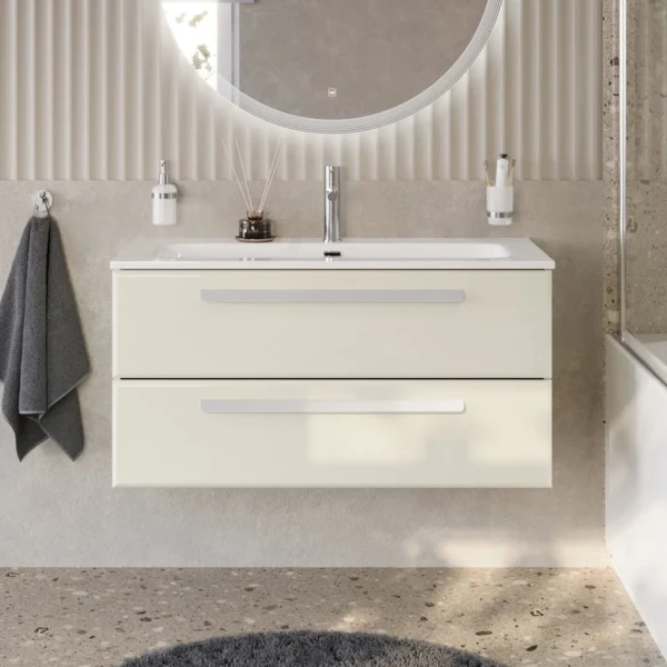 Тумба с раковиной Cezares Eco Cer-N 100 брашированная альпака, раковина Eco 100, ручки сатин