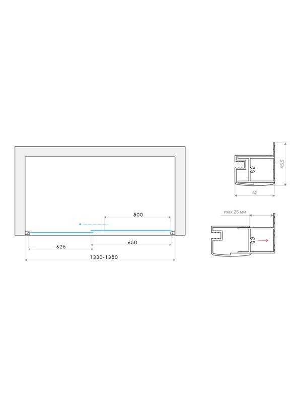 Душевая дверь в нишу Vegas Glass ZP Novo h2000 135 07 10 135 см, профиль матовый хром, стекло сатин