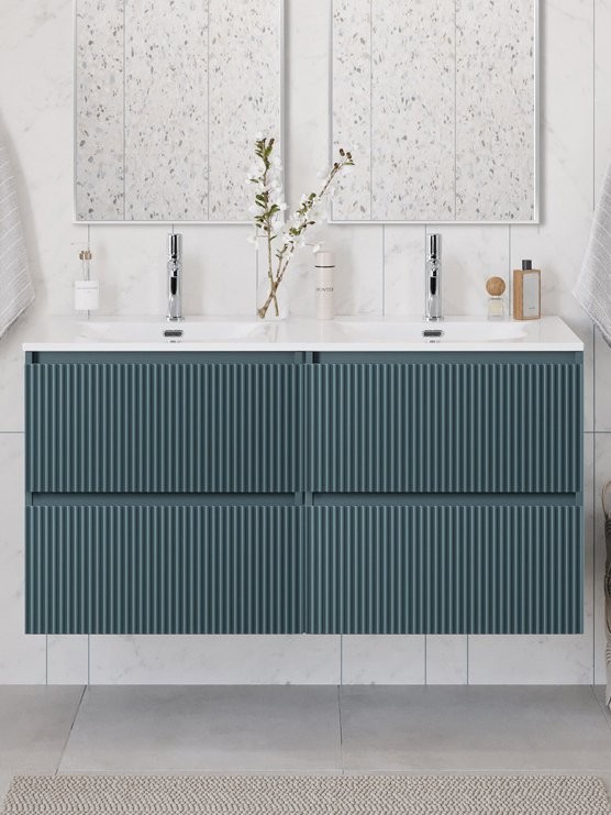 Тумба с раковиной BelBagno Uno 120 подвесная, 4 ящика, матовая голубая, раковина CZR-8073-120-2