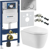 Комплект Унитаз подвесной BelBagno Marino BB105CHR безободковый + Крышка BB105SC с микролифтом, петли хром + Инсталляция Geberit Duofix UP 320 111.300.00.5 + Кнопка Sigma 01 115.770.21.5 хром + Крепления 111.815.00.1 к стене + Звукоизоляция
