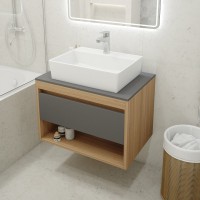 Тумба с раковиной Teymi Ritta 75 дуб эврика, матовый графит, раковина Aina 56