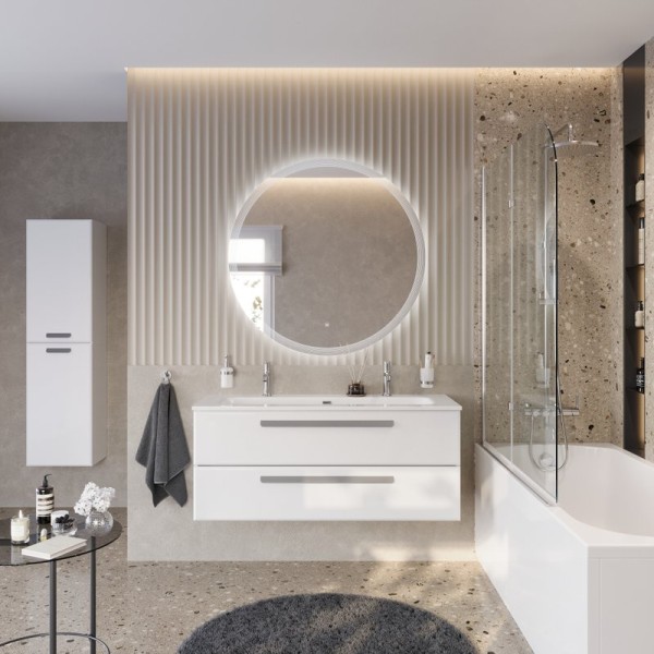 Мебель для ванной комнаты Cezares Eco Cer-N 120 bianco opaco, раковина Eco 120-1-2, ручки серые