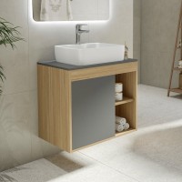 Тумба с раковиной Teymi Nura 70 дуб эврика, матовый графит, раковина Helmi S 48