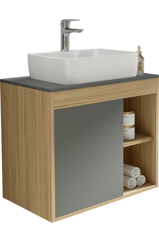 Тумба с раковиной Teymi Nura 70 дуб эврика, матовый графит, раковина Helmi S 48