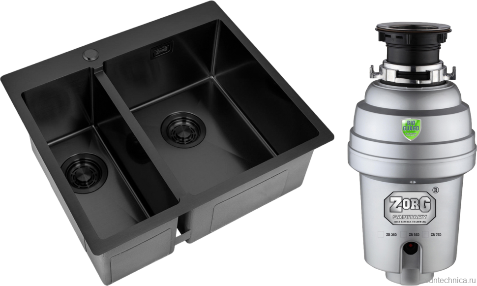 Комплект Мойка Zorg Light ZL R 590-2-510-R GRAFIT R, графит + Измельчитель Inox D