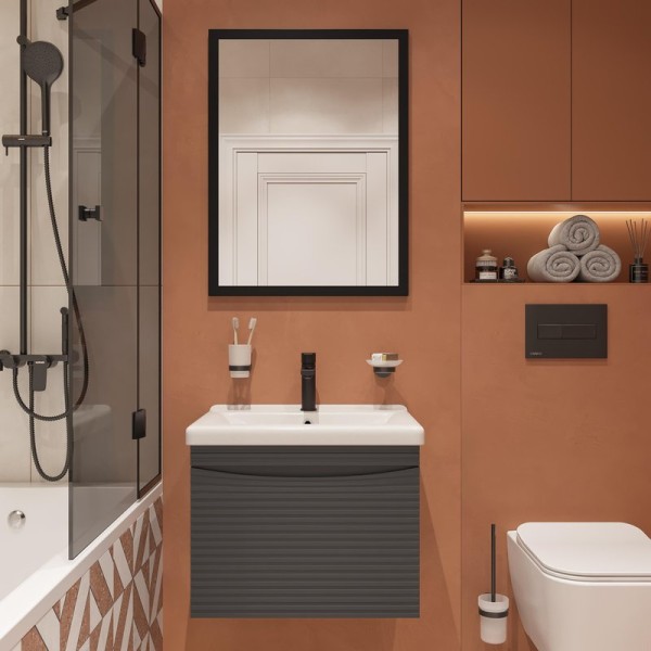 Мебель для ванной комнаты STWORKI Хедмарк 60 антрацит, раковина с тонким краем