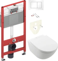 Комплект Унитаз подвесной Villeroy & Boch Subway 3.0 4670TS01 alpin, сиденье с микролифтом + Инсталляция TECE Base 9400413 4 в 1 с кнопкой смыва