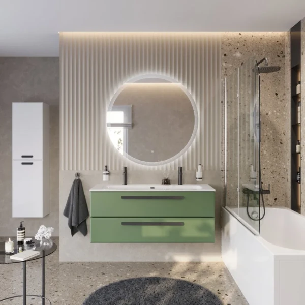 Мебель для ванной комнаты Cezares Eco Cer-N 120 фисташковый софт, раковина Eco 120-1-2, ручки матовые черные