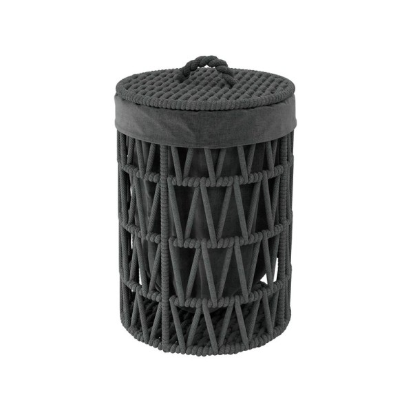 Корзина для белья Wasserkraft Mosel WB-460-S напольная, серая, черная, круглая, текстиль