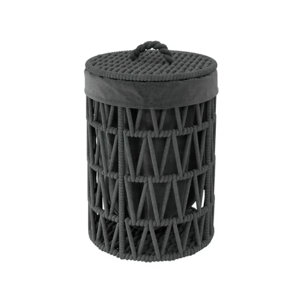 Корзина для белья Wasserkraft Mosel WB-460-S напольная, серая, черная, круглая, текстиль