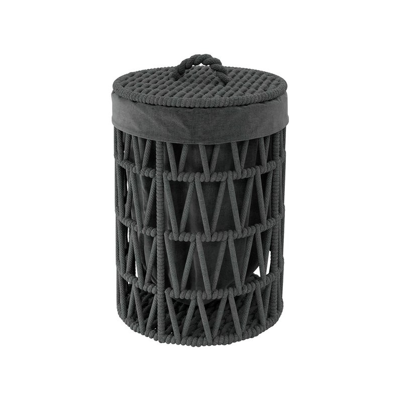 Корзина для белья Wasserkraft Mosel WB-460-S напольная, серая, черная, круглая, текстиль