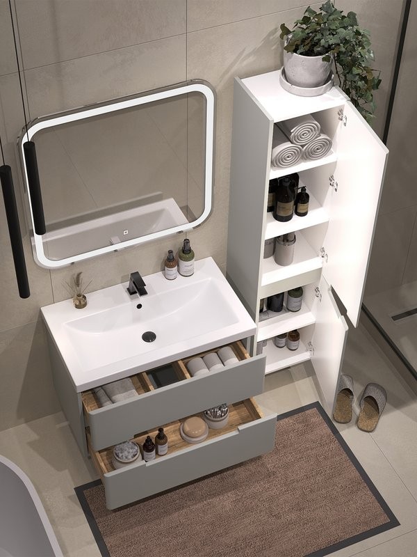 Тумба с раковиной SanStar Ориана 80 подвесная, серая, раковина Cersanit Como 80