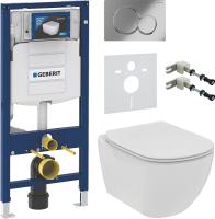 Комплект Унитаз подвесной Ideal Standard Tesi T536001 с микролифтом + Крепления Geberit Duofix 111.815.00.1 к стене + Звукоизоляция + Инсталляция UP 320 111.300.00.5 + Кнопка Sigma 01 115.770.21.5 хром