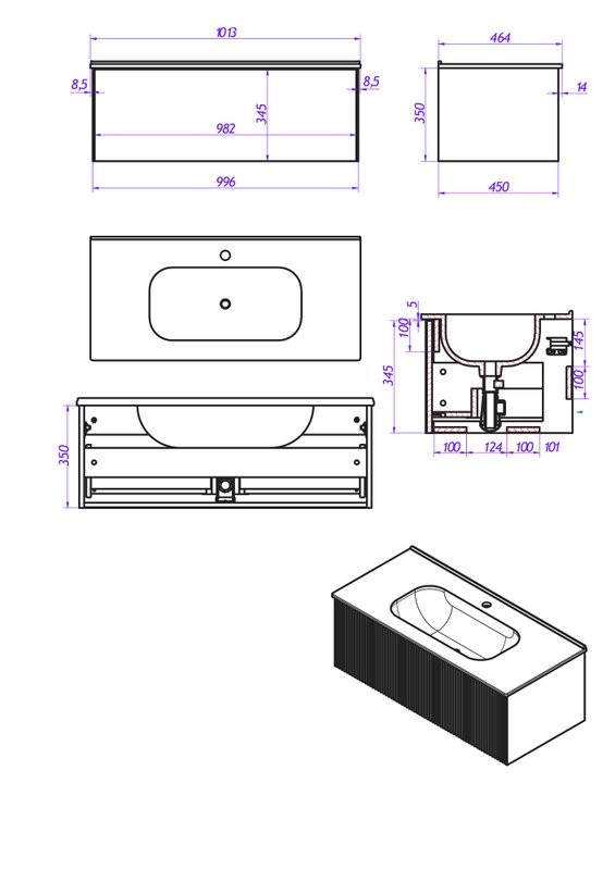 Тумба под раковину без столешницы La Fenice Terra 100 серая