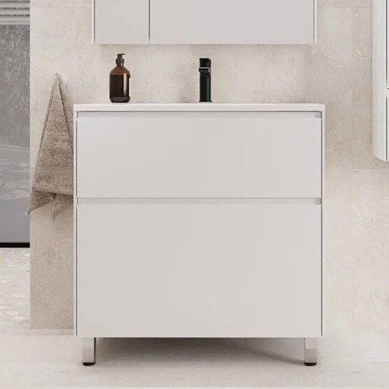 Тумба с раковиной Style Line Лима 100 см напольная LINE 100 2 ящика PLUS Белый Матовый ЭМАЛЬ