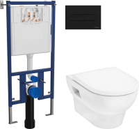 Комплект Унитаз подвесной Hansgrohe GladeLake S безободковый, с микролифтом + Инсталляция DIWO + Кнопка 7323 черная матовая