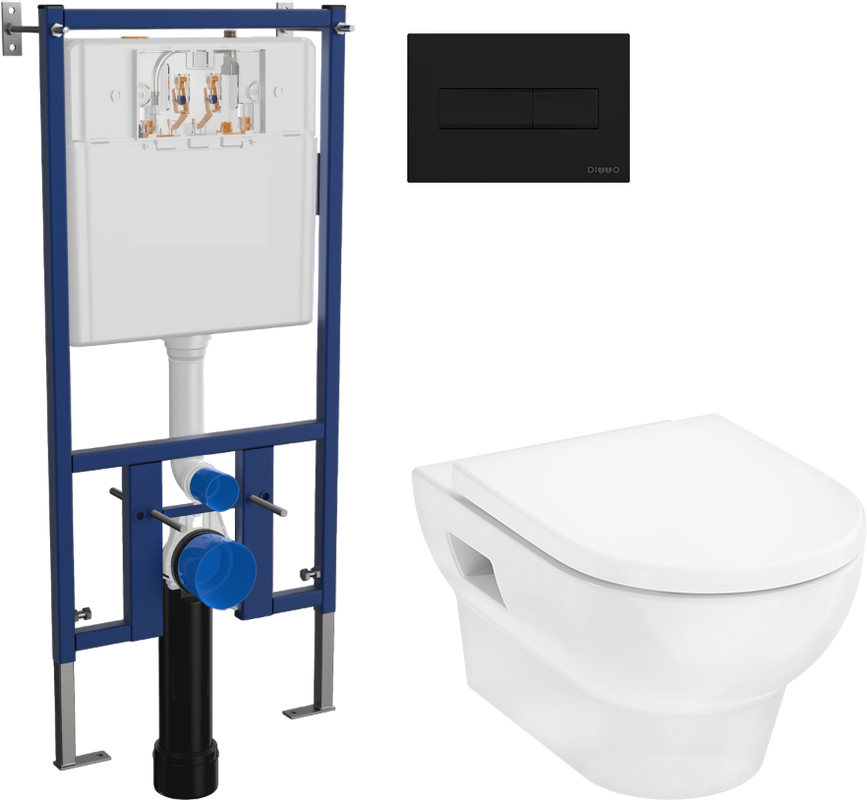 Комплект Унитаз подвесной Hansgrohe GladeLake S безободковый, с микролифтом + Инсталляция DIWO + Кнопка 7323 черная матовая
