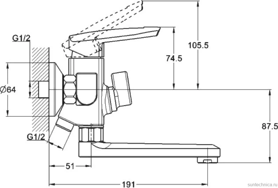 Смеситель для ванны с душем D-lin 368-1 D147368-1 хром