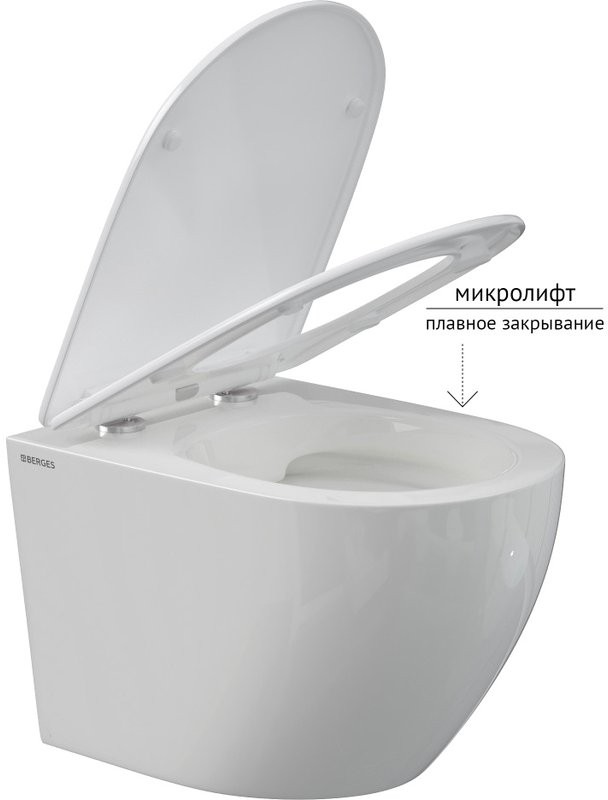 Комплект Унитаз подвесной Berges Okus Rimless безободковый, с микролифтом + Инсталляция Atom Line с кнопкой смыва белая