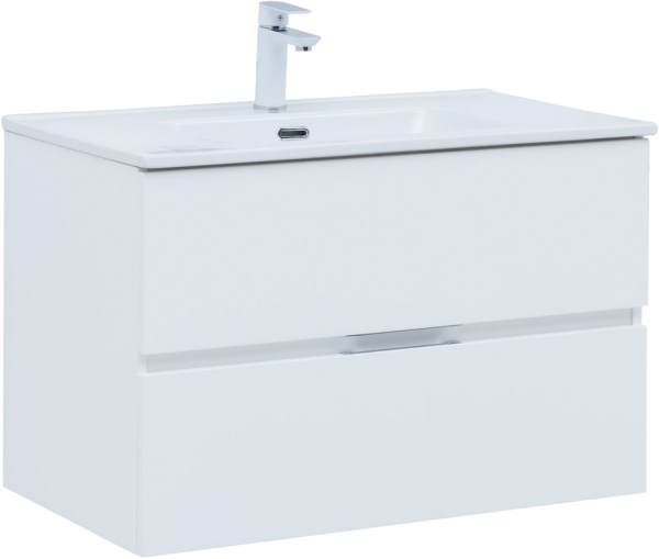 Тумба под раковину Aquanet Алвита 80 подвесная, белая матовая, 2 ящика