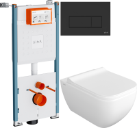 Комплект Унитаз подвесной VitrA Shift 7742B003-0075 белый глянцевый + Крышка DIWO Шифт 0405 быстросъемное, с микролифтом + Инсталляция V-Fix Core 732-5800-01PV + Кнопка Root Square 740-2311 черная матовая