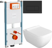 Комплект Унитаз подвесной VitrA Shift 7742B003-0075 белый глянцевый + Крышка DIWO Шифт 0405 быстросъемное, с микролифтом + Инсталляция V-Fix Core 732-5800-01PV + Кнопка Root Square 740-2311 черная матовая