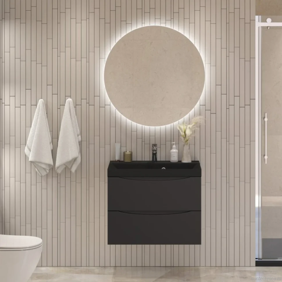 Мебель для ванной комнаты BelBagno Marino 70 подвесная, nero lucido, черная раовина