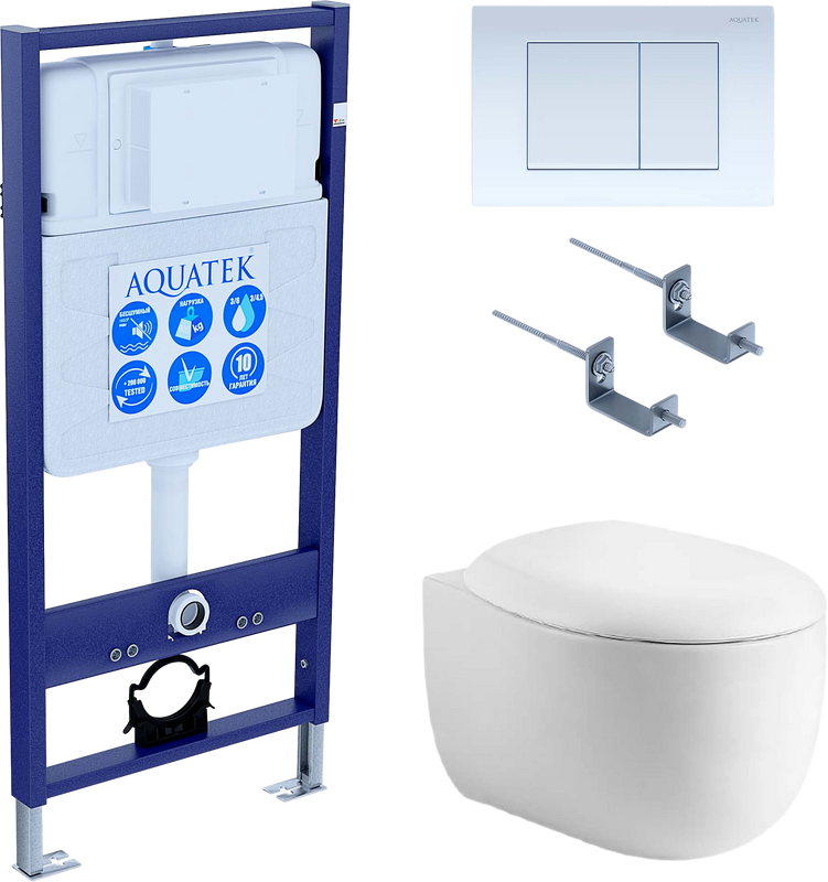 Комплект Унитаз подвесной AQUATEK Альтаир AQ1980-00 безободковый, с микролифтом + Инсталляция Standard INS-0000012 + Комплект креплений KKI-0000002 + Кнопка KDI-0000009 белая
