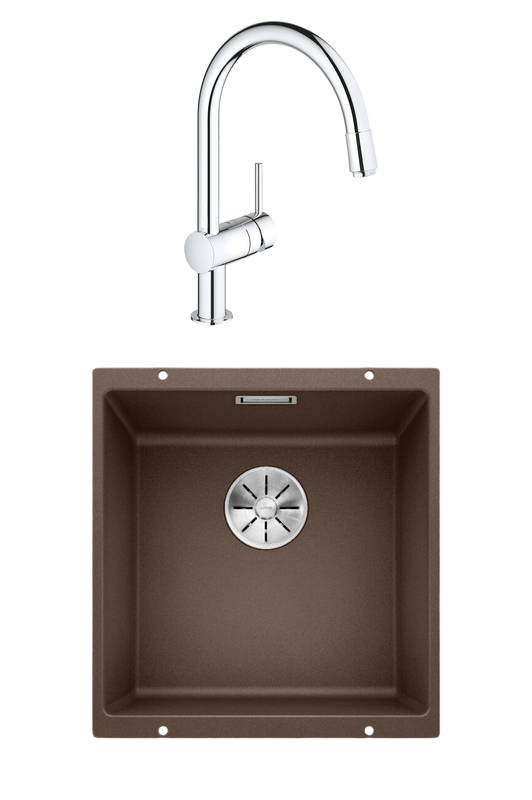Комплект Мойка Blanco Subline 400-U кофе + Смеситель Grohe Minta 3291800E хром
