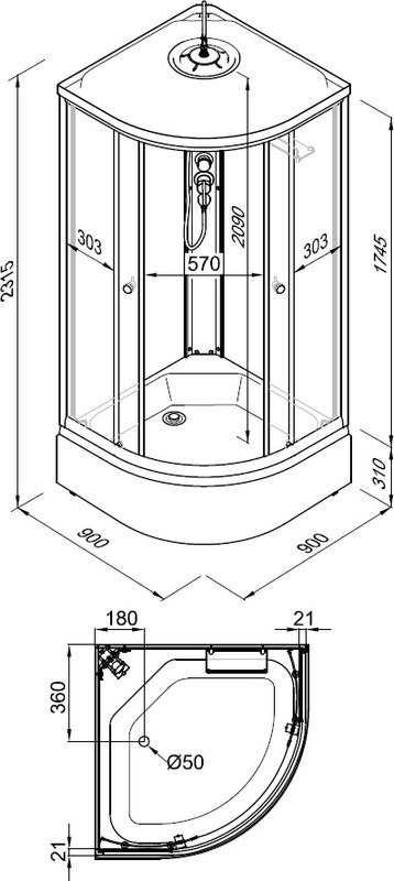 Душевая кабина Triton Лайт Щ0000061850 90х90 В с полочкой