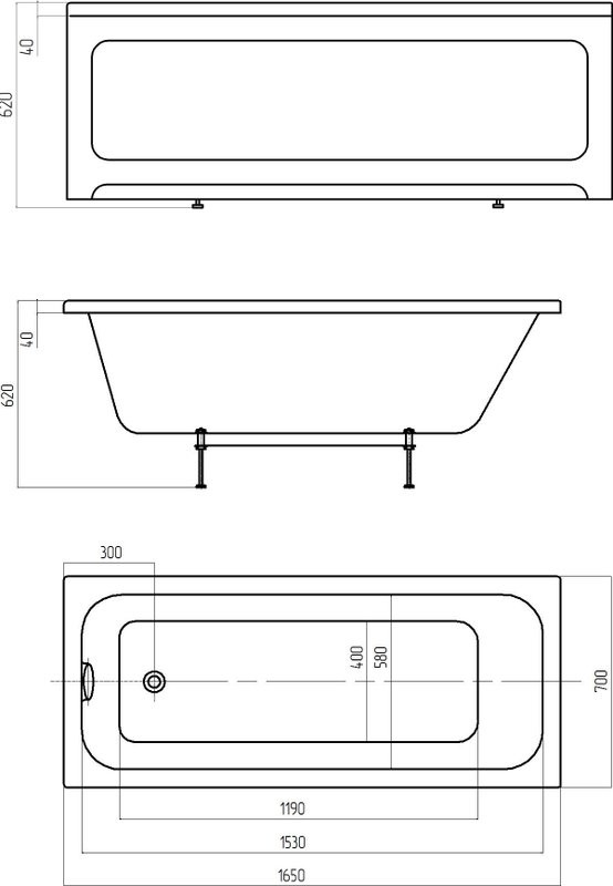Акриловая ванна AQUATEK Мия 165x70 см, левая, пристенная, белая, на ножках