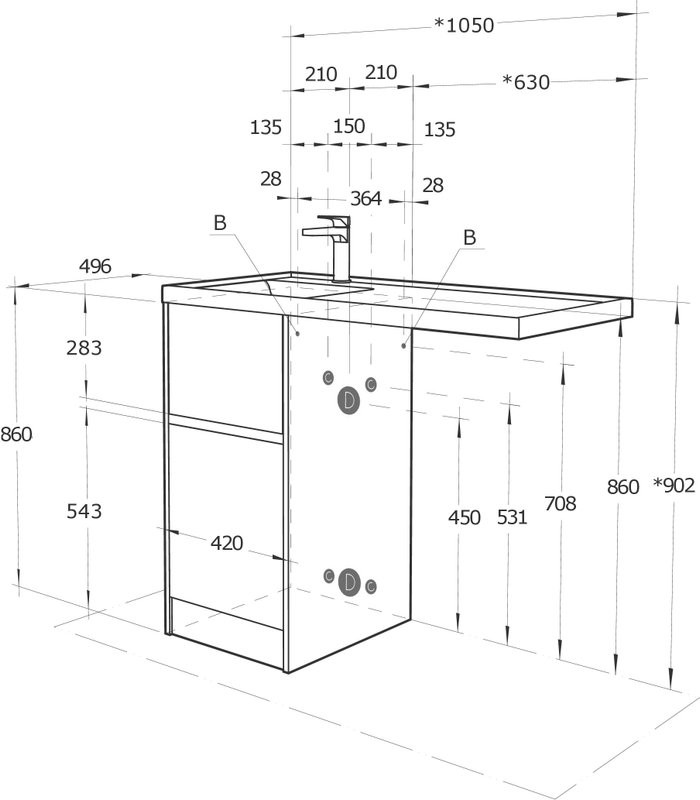 Тумба под раковину без столешницы AQUATON Лондри 40 дуб рустикальный, фасад дуб рустикальный