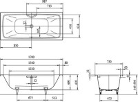 Стальная ванна Kaldewei Cayono Duo 170x75 см, встраиваемая, на ножках