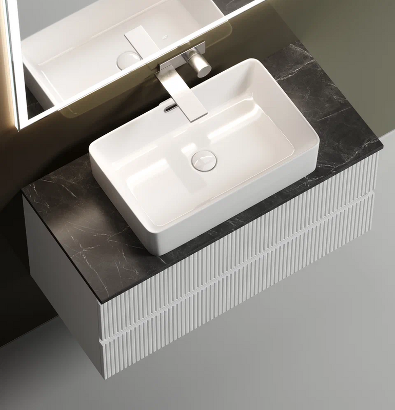 Тумба с раковиной Sancos Snob T 100 см, bianco, столешница черный мрамор, раковина CN5025