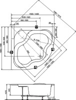 Акриловая ванна Ravak Gentiana CF01000000 без опоры 140x140 см, угловая, встраиваемая, белая, четверть круга