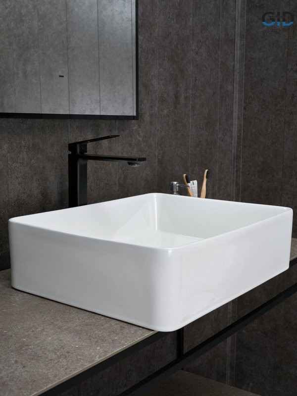 Накладная раковина GID Geometrico N9104 52 глянцевая белая, прямоугольная, фаянс