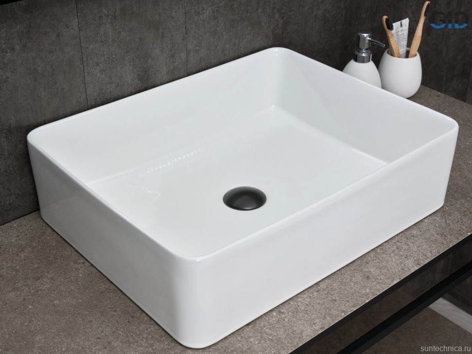 Накладная раковина GID Geometrico N9104 52 глянцевая белая, прямоугольная, фаянс