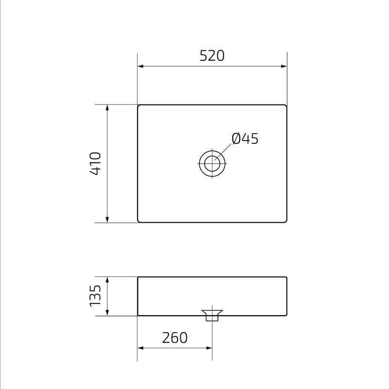 Накладная раковина GID Geometrico N9104 52 глянцевая белая, прямоугольная, фаянс